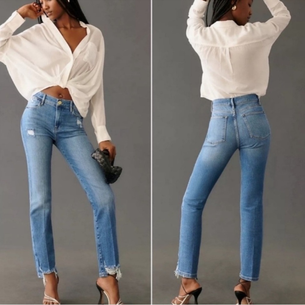 FRAME Le High Straight Ankle Jeans - Laskey Rips - 25